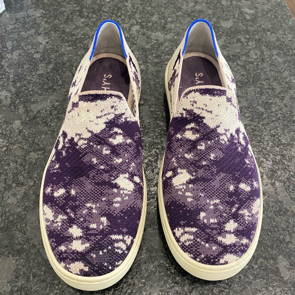 Rothy’s slip on sneaker. Purple splatter.